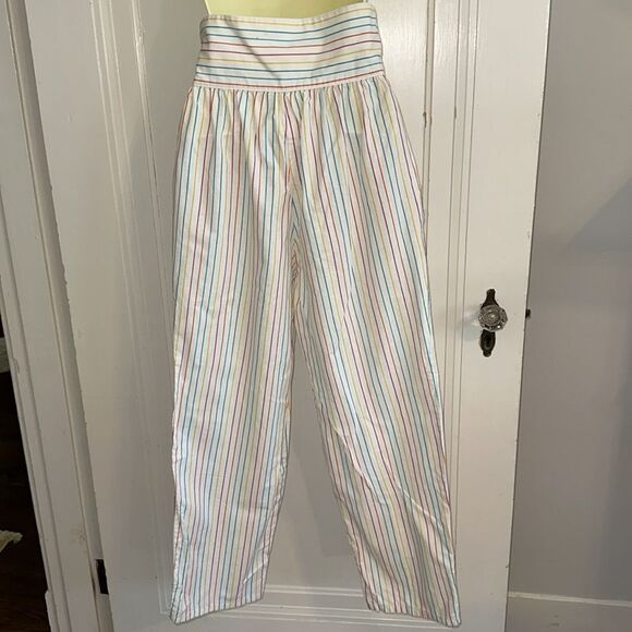 Vintage 70s You Babes Rainbow Vertical Striped High Waisted Cotton Pants - Picture 5 of 11